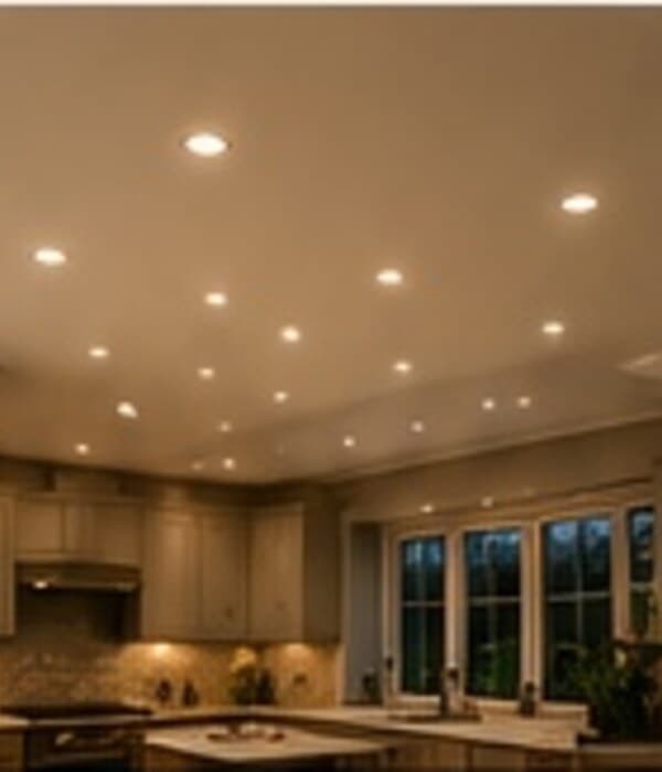Recessed LED downlights illuminating a home interior