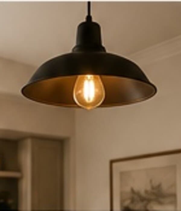 Decorative pendant light fitting in a finished interior